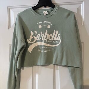 Barbells and Ponytails cropped hoodie. Aqua size medium